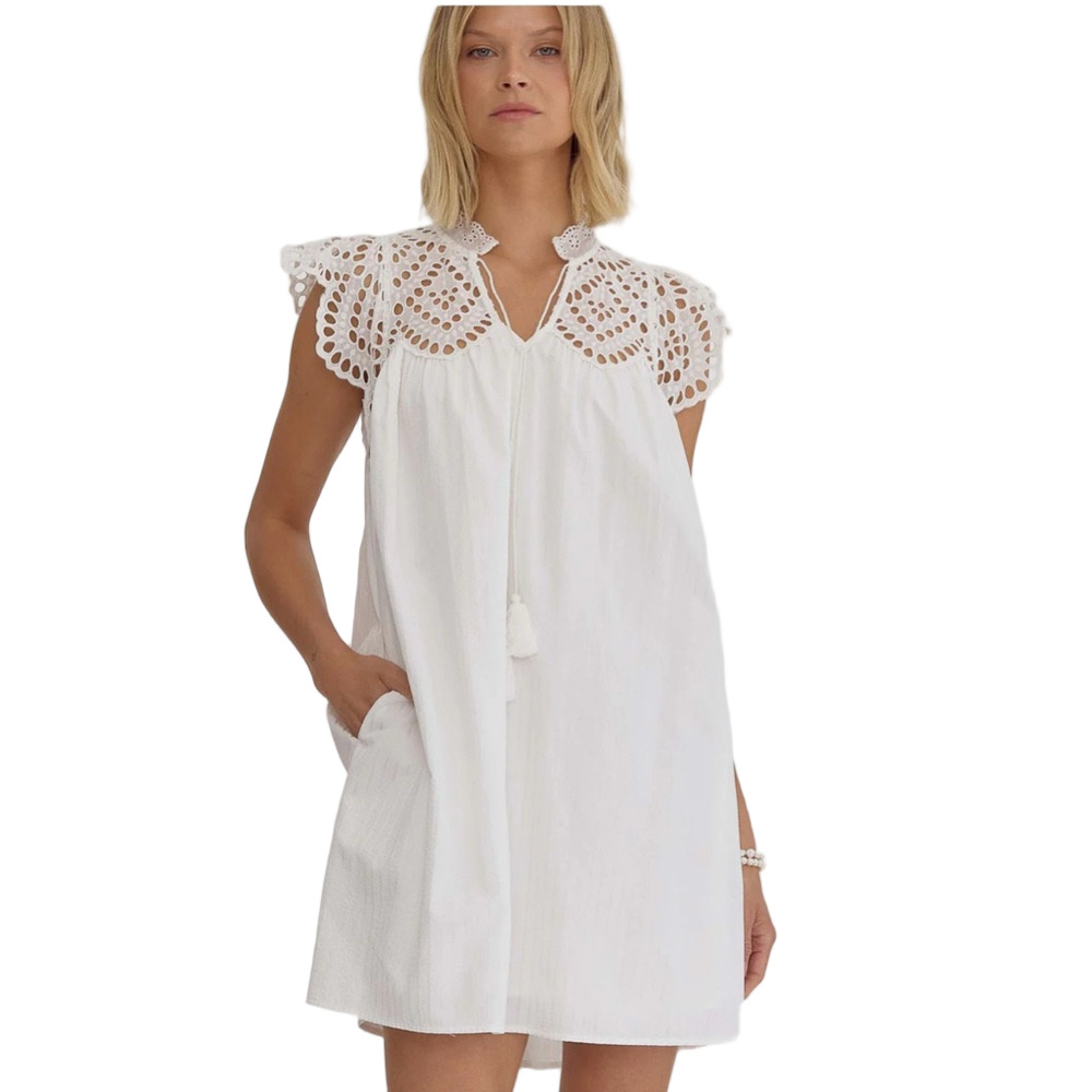 Entro Cream Eyelet Lace Top Dress Size Small Guc..